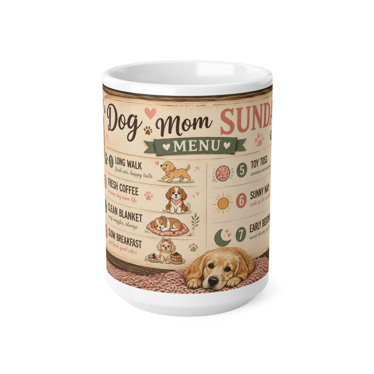 Dog Mom Sunday Menu Mug — Cute Coffee Cup for Dog Lovers (15oz Mug)