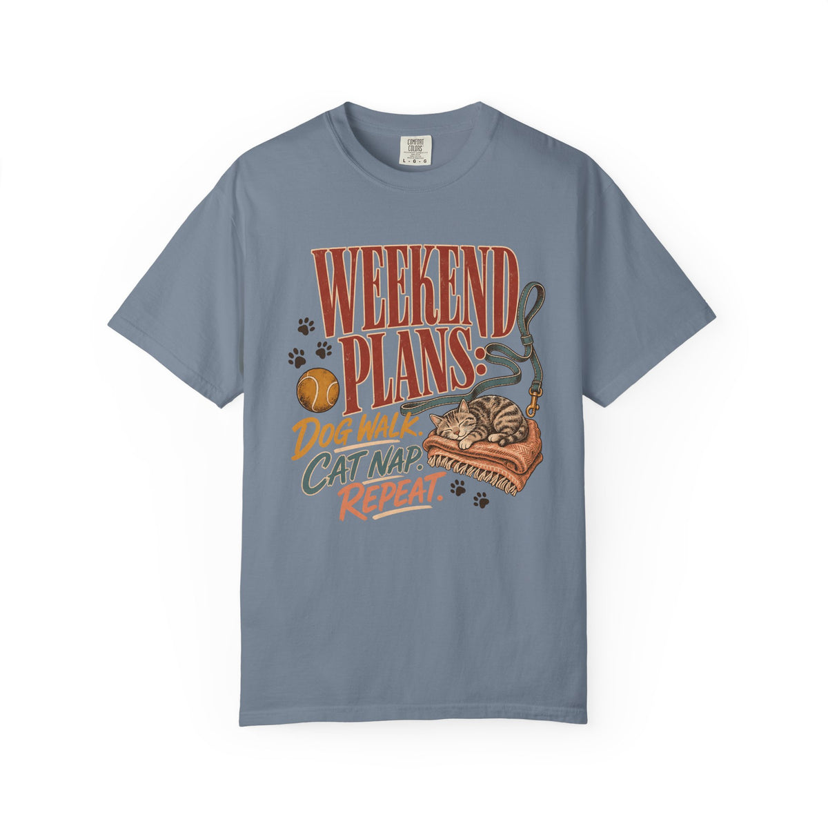 Weekend Plans Dog Walk Cat Nap Repeat T-Shirt – Funny Pet Parent Tee
