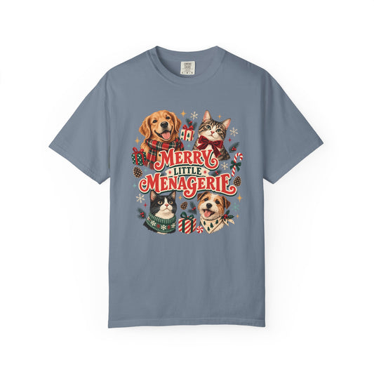 Merry Little Menagerie T-Shirt – Christmas Dog & Cat Pet Lover Tee