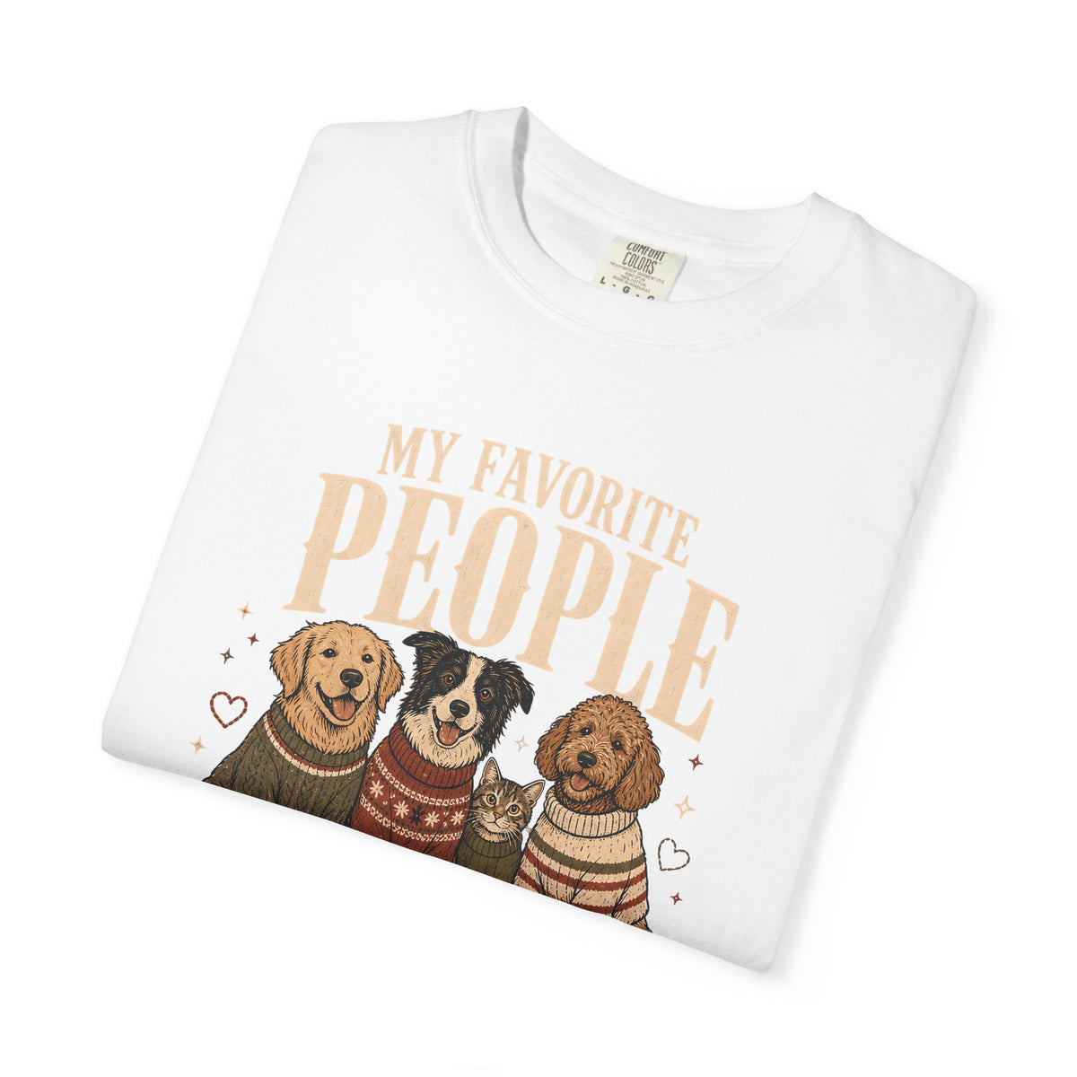 "My Favorite People Have Paws" T-Shirt – Golden Retriever, Border Collie, Cat & Doodle in Sweaters