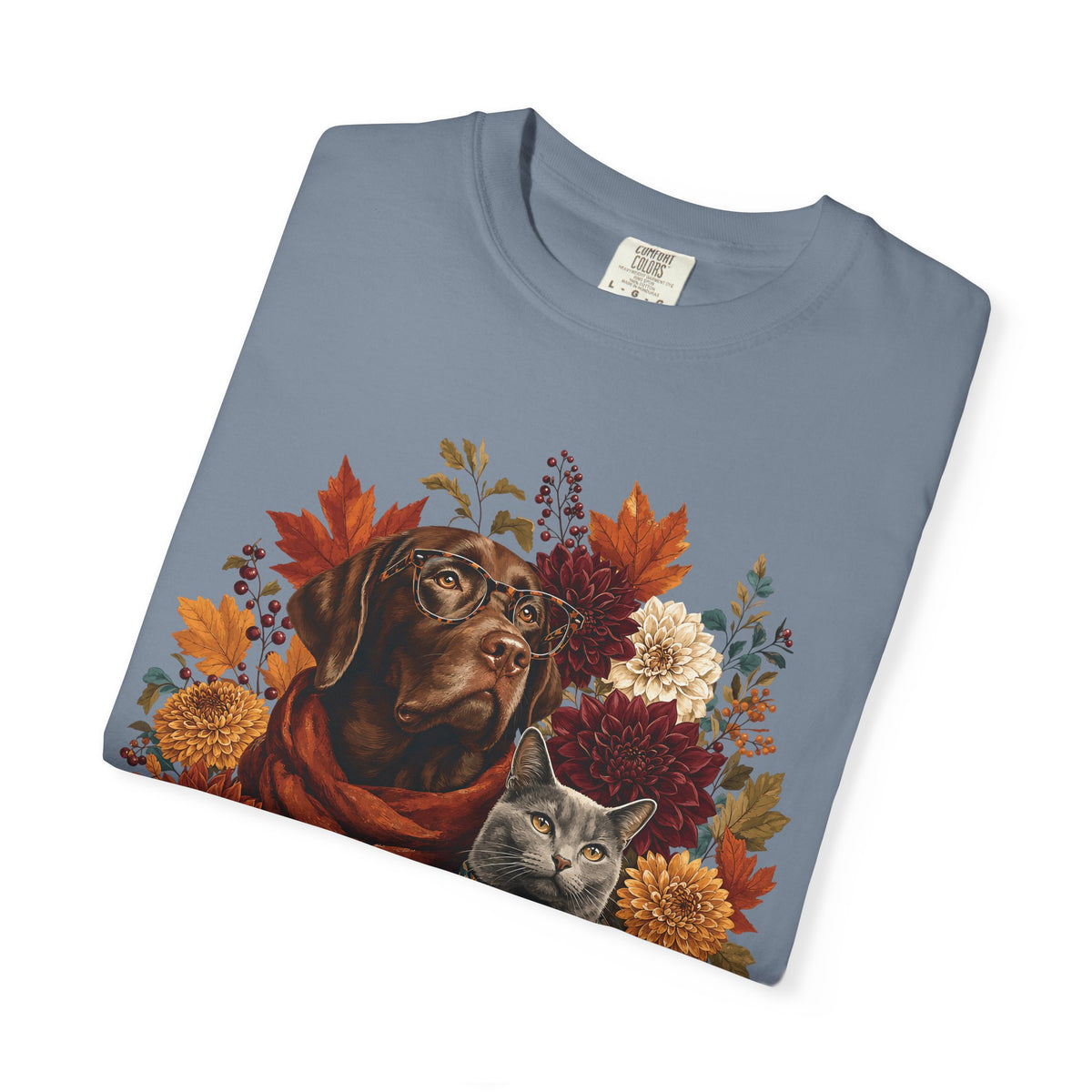 Autumn Dog & Cat T-Shirt – Vintage Floral Pet Lover Fall Graphic Tee