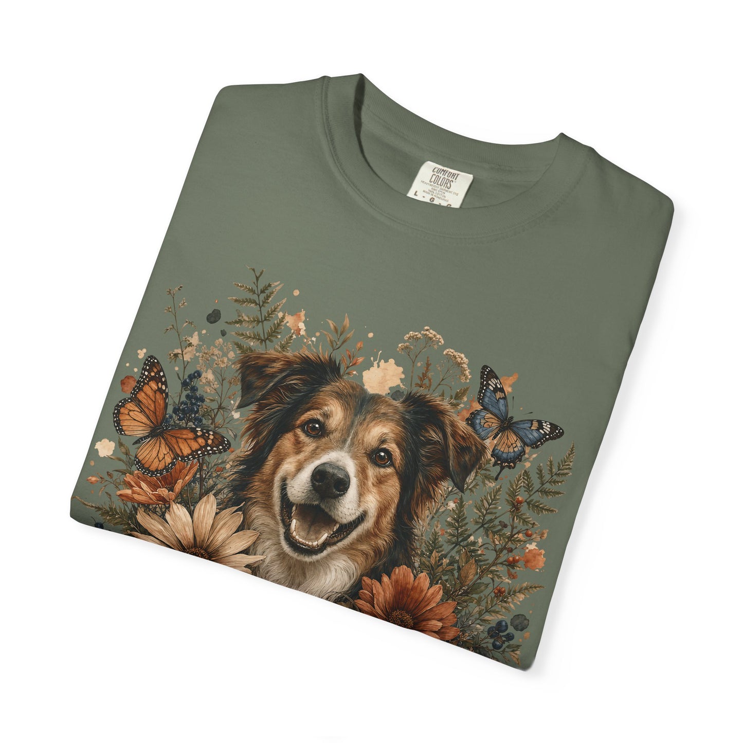 Floral Rescue Dog Portrait  — Cute Pet Lover T-Shirt