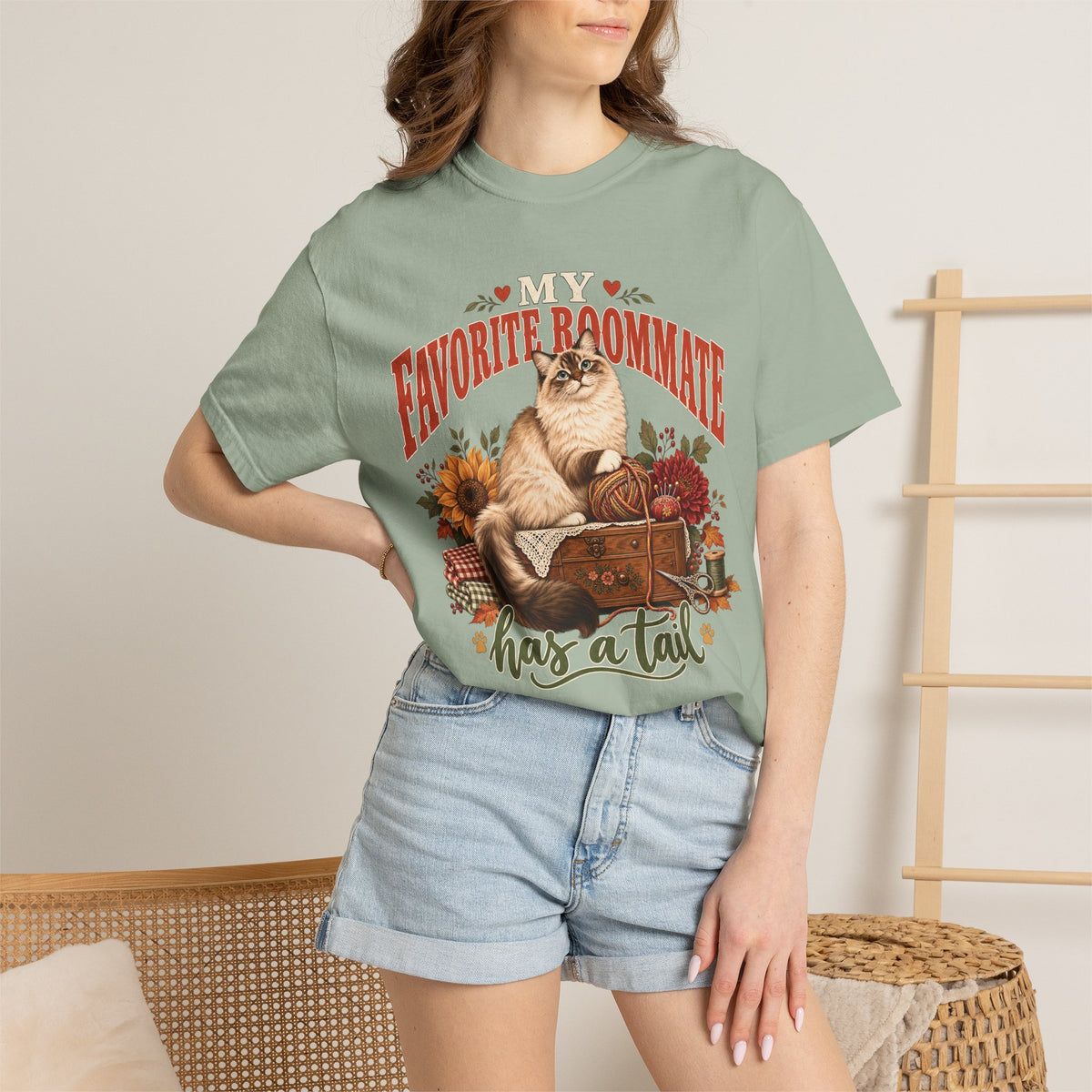 My Favorite Roommate Has a Tail T-Shirt – Cozy Cat Lover Tee