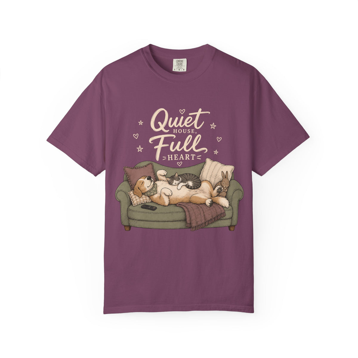 "Quiet House, Full Heart" Sleeping Dog, Cat & Bunny Sofa T-Shirt