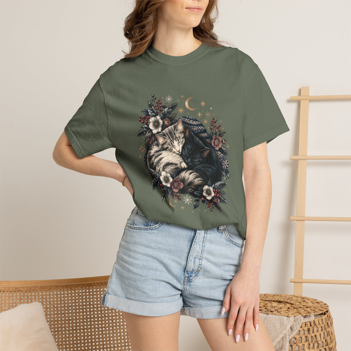 Sleeping Cats Winter T-Shirt – Celestial Cozy Cat Lover Tee