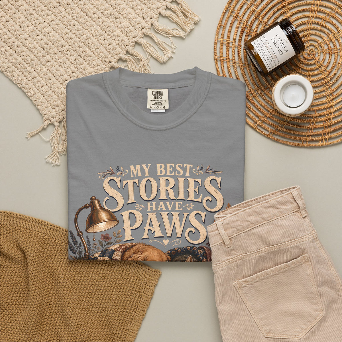 My Best Stories Have Paws – Book Lover Dog & Cat T-Shirt
