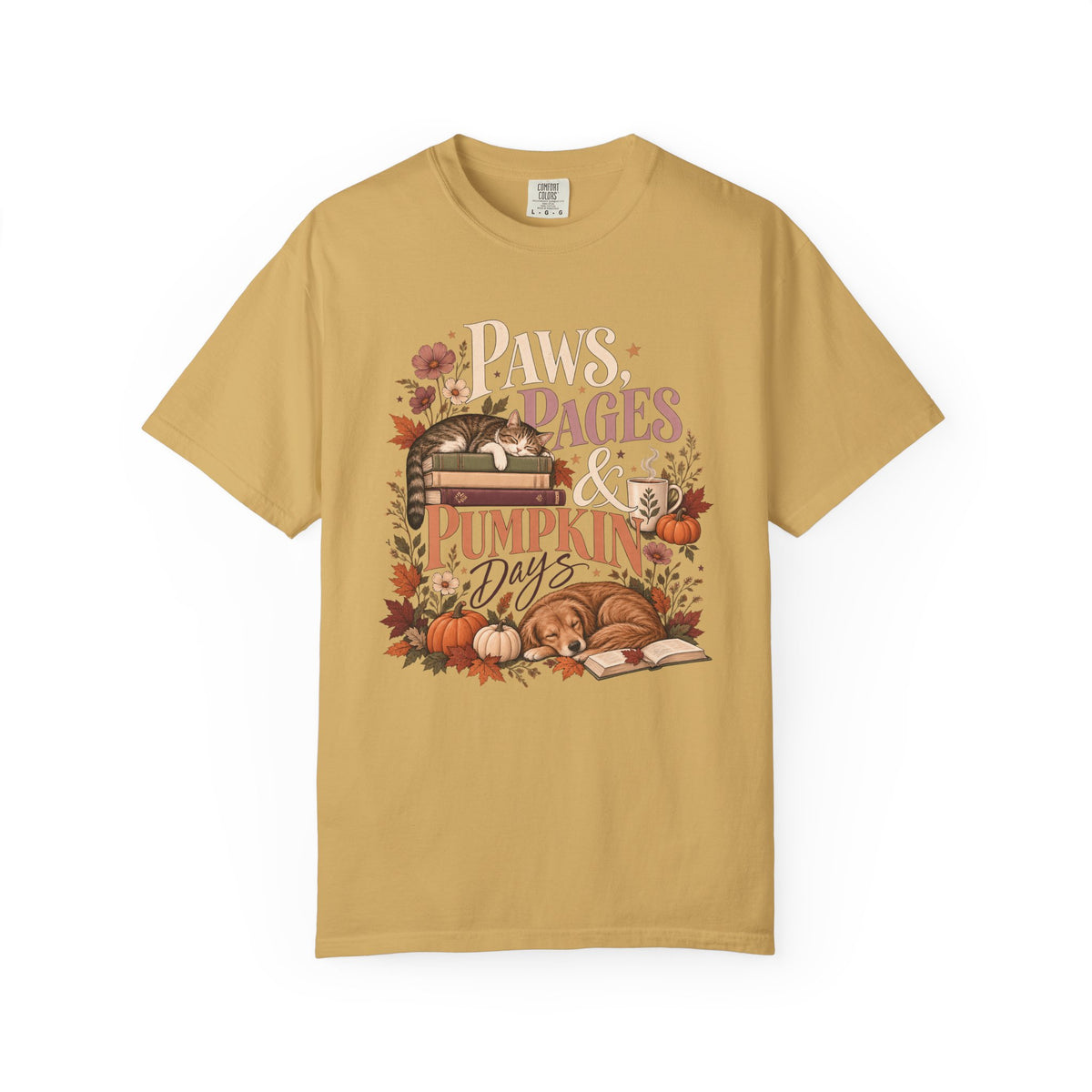 Paws, Pages & Pumpkin Days T-Shirt – Cozy Fall Book Lover Pet Tee