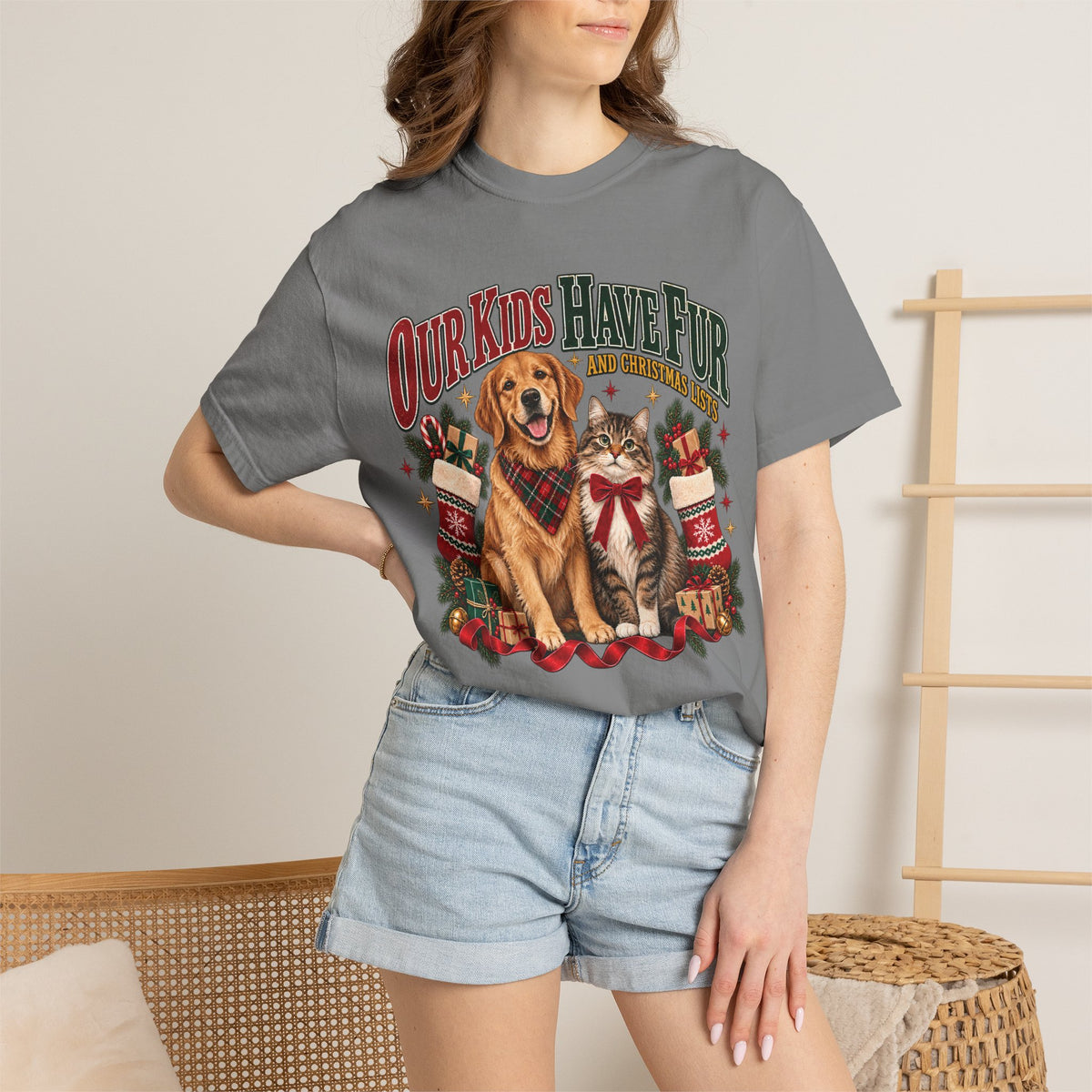 Our Kids Have Fur and Christmas Lists T-Shirt – Funny Pet Parent Christmas Tee