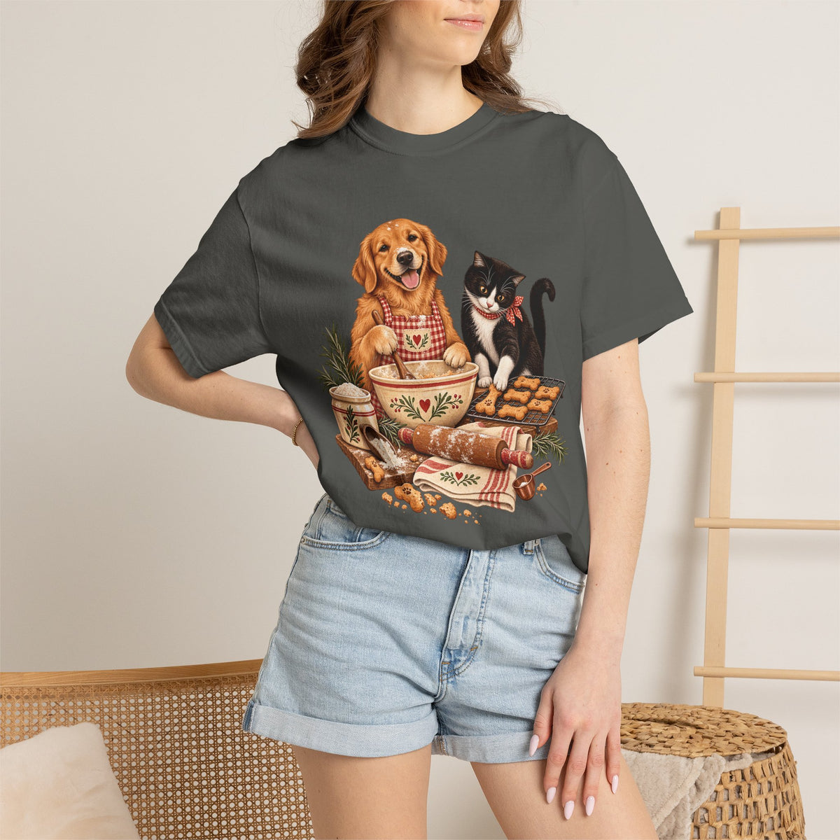 Dog & Cat Baking T-Shirt – Cozy Country Kitchen Pet Lover Tee