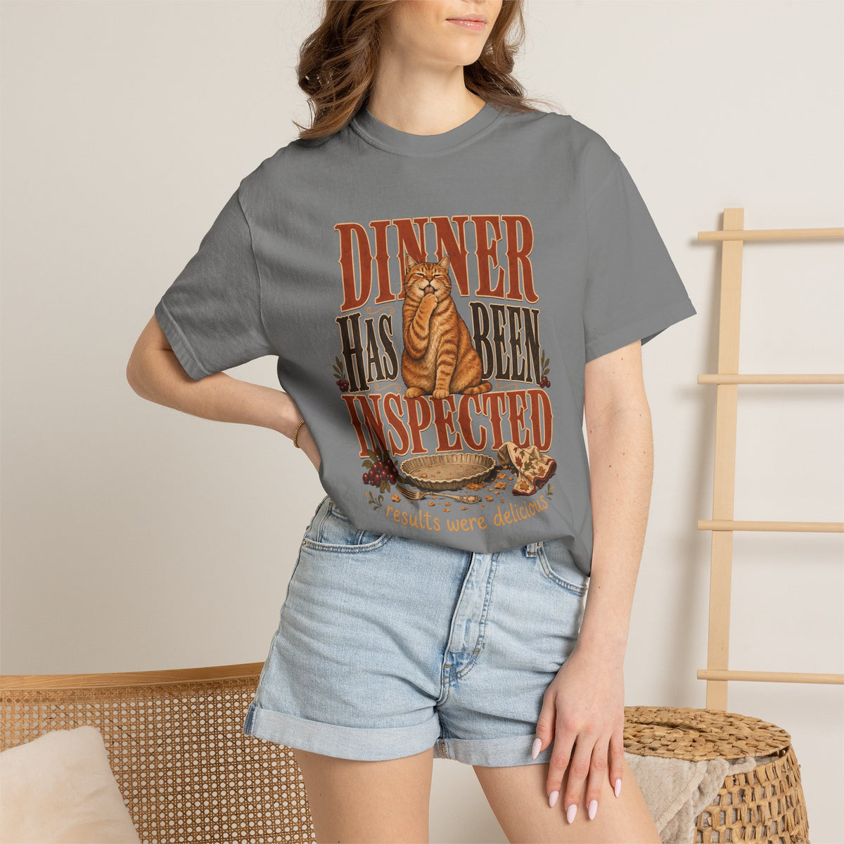 Dinner Has Been Inspected T-Shirt – Funny Cat Thanksgiving & Fall Tee