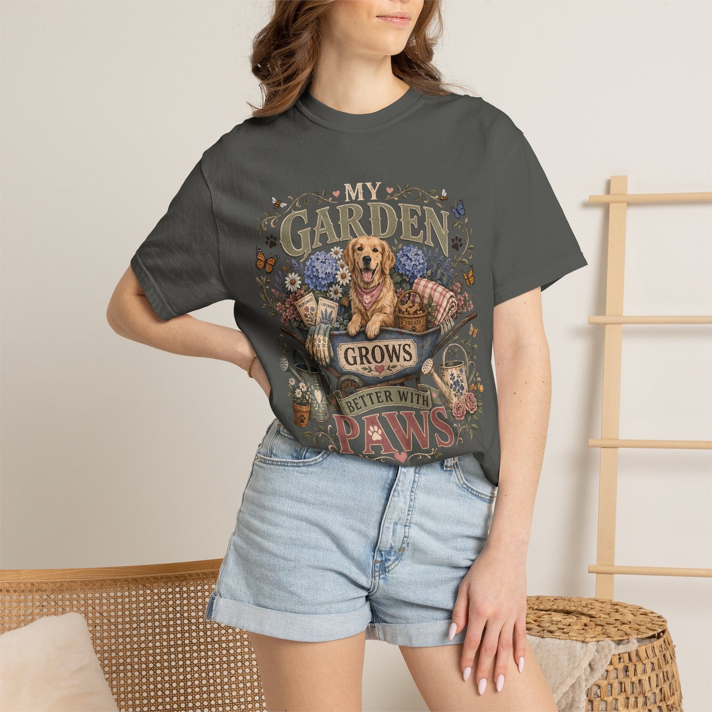 My Garden Grows Better with Paws" Dog & Gardening T-Shirt