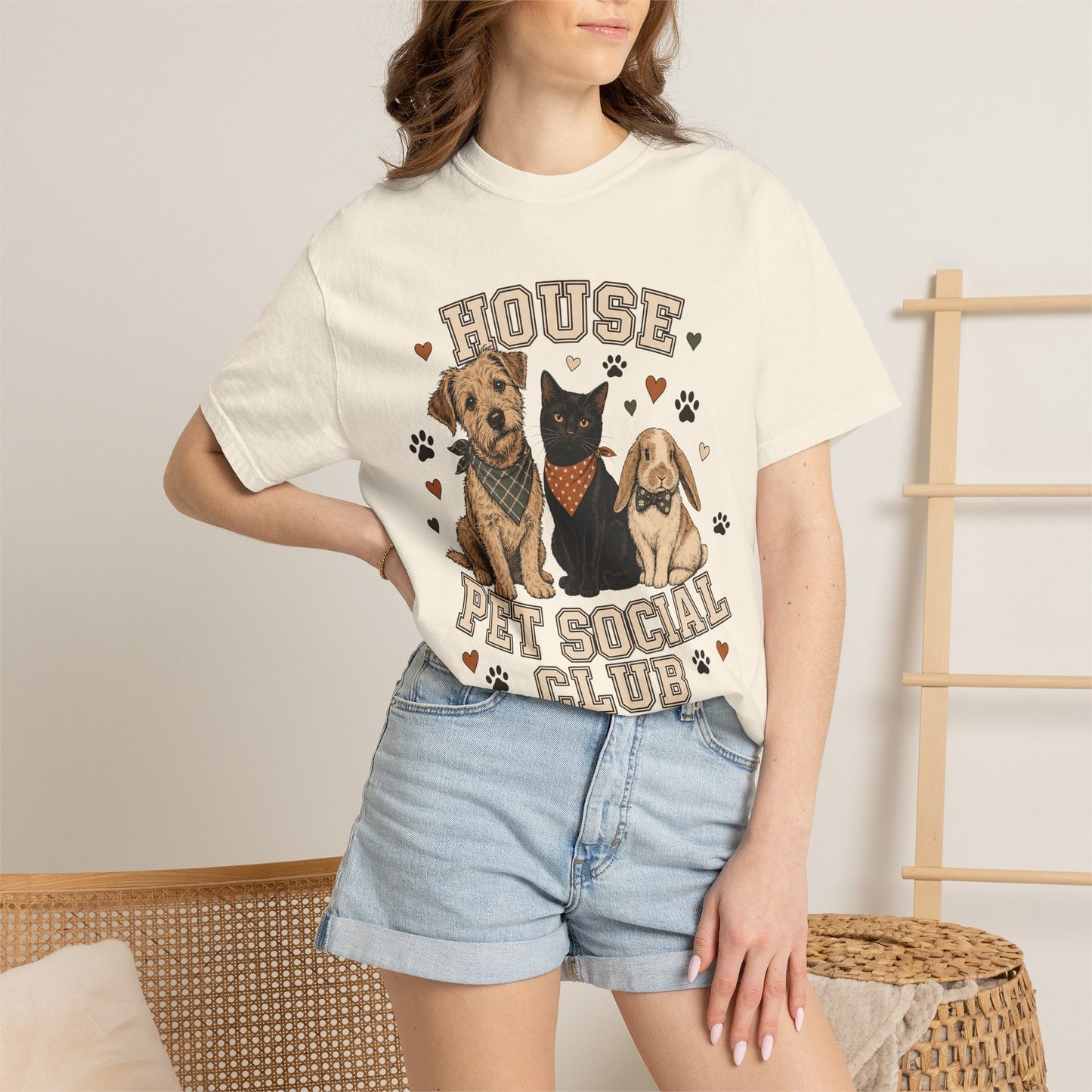 "House Pet Social Club" Varsity-Style Dog, Cat & Bunny T-Shirt