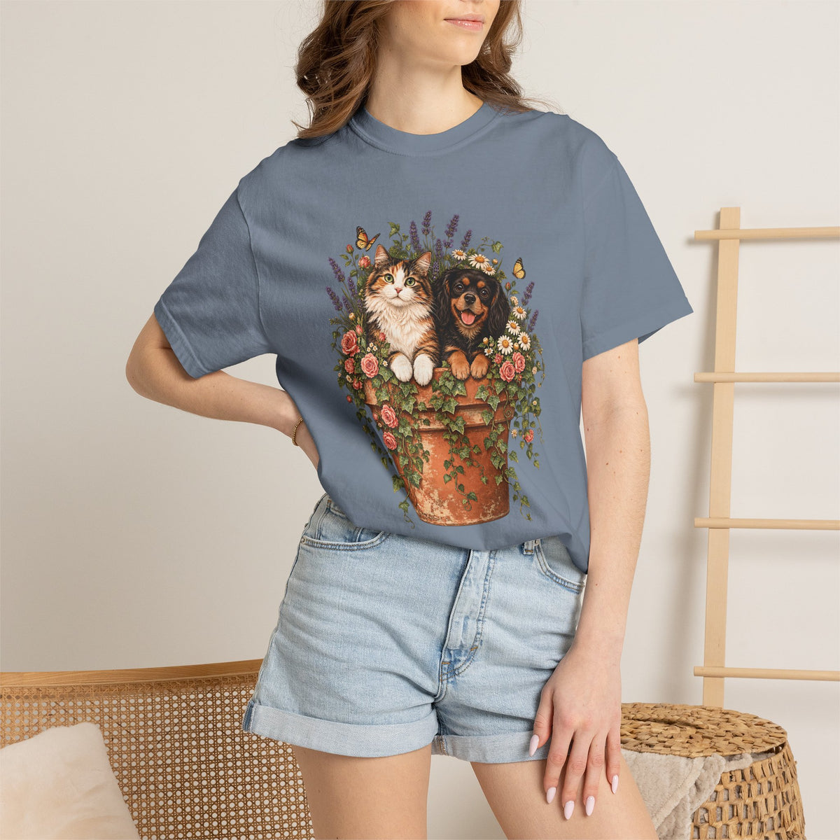 Cottage Garden Dog & Cat T-Shirt – Floral Pet Lover Tee