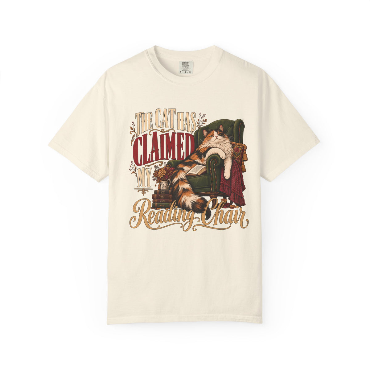 The Cat Has Claimed My Reading Chair T-Shirt – Funny Cat Book Lover Tee