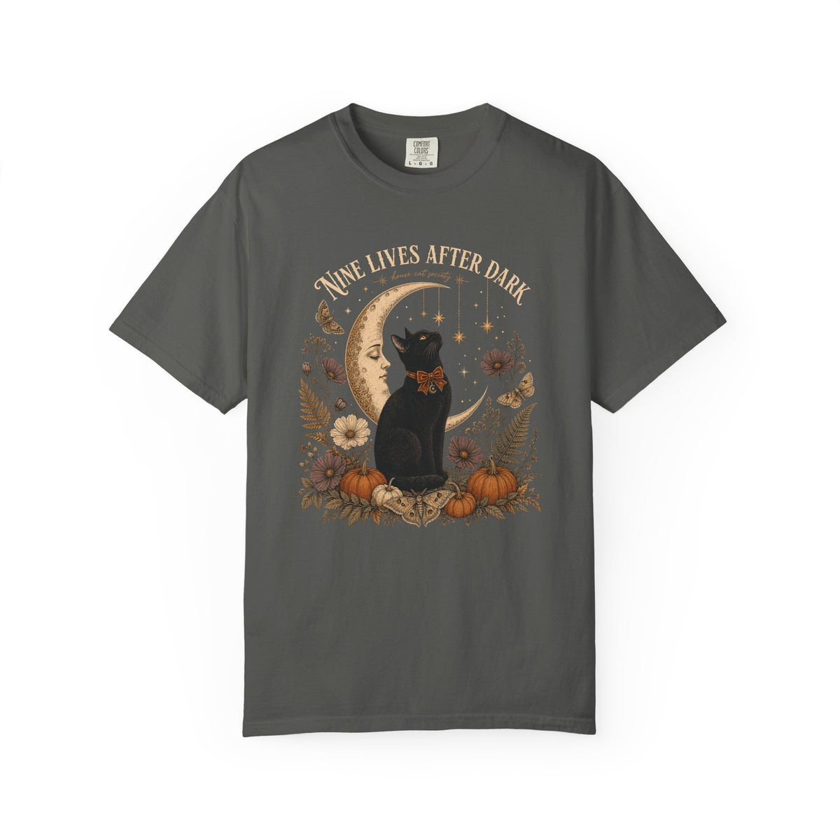 Nine Lives After Dark T-Shirt – Black Cat Celestial Moon Graphic Tee