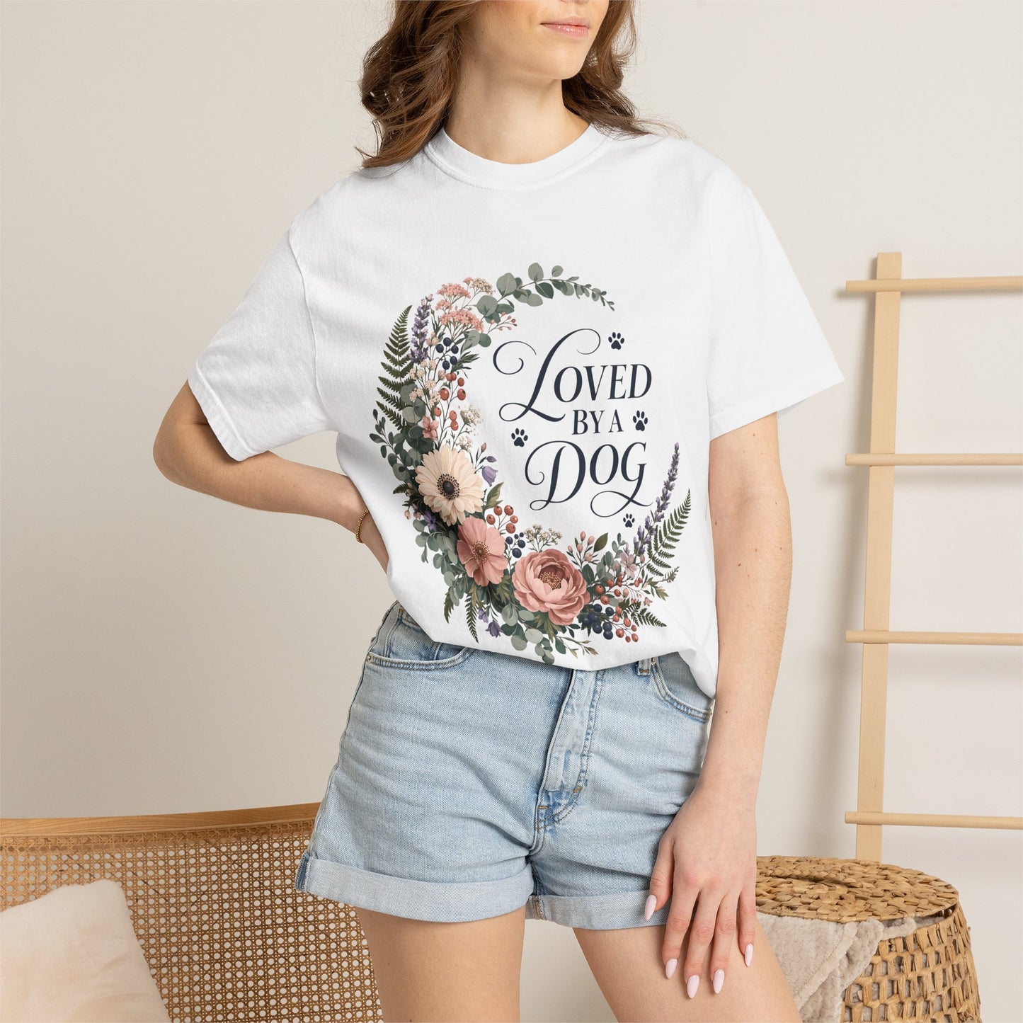 Loved by a Dog Floral — Cute Pet Lover T-Shirt