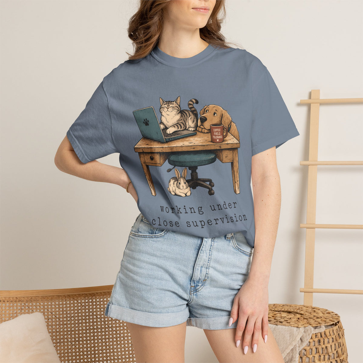 "Working Under Close Supervision" Funny Work From Home Pets T-Shirt