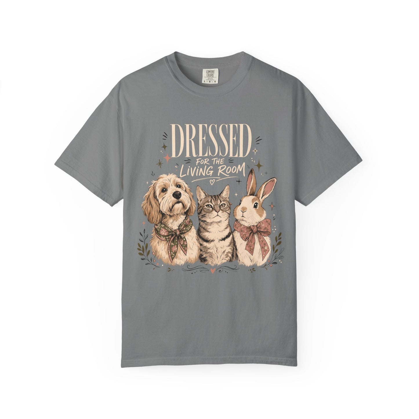 "Dressed for the Living Room" Dog, Cat & Bunny T-Shirt
