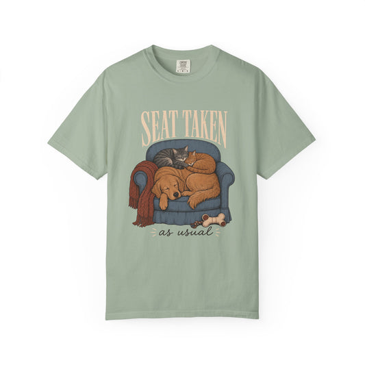 "Seat Taken, As Usual" Funny Dog & Cats Armchair T-Shirt