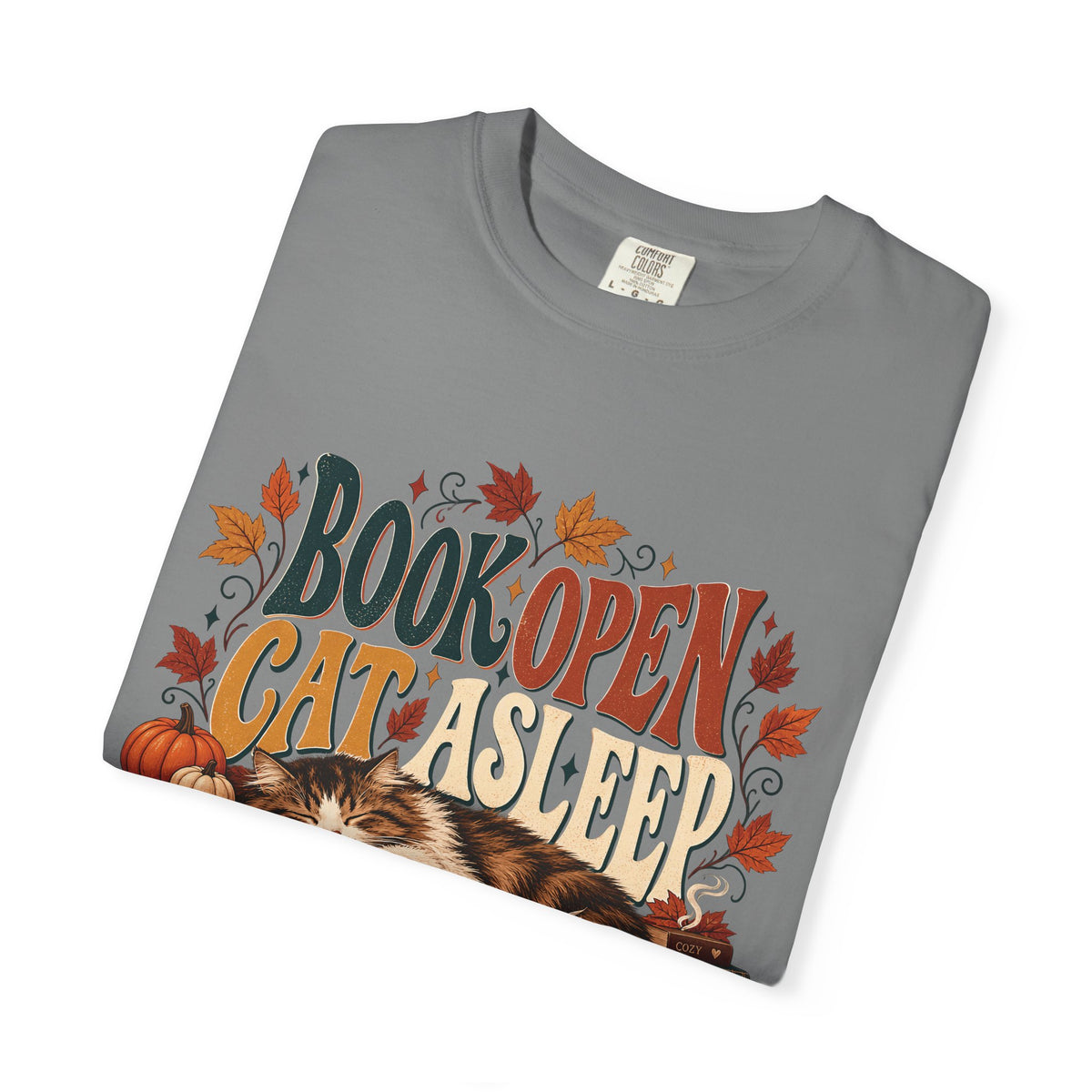 Book Open Cat Asleep T-Shirt – Cozy Cat Lover & Reader Tee