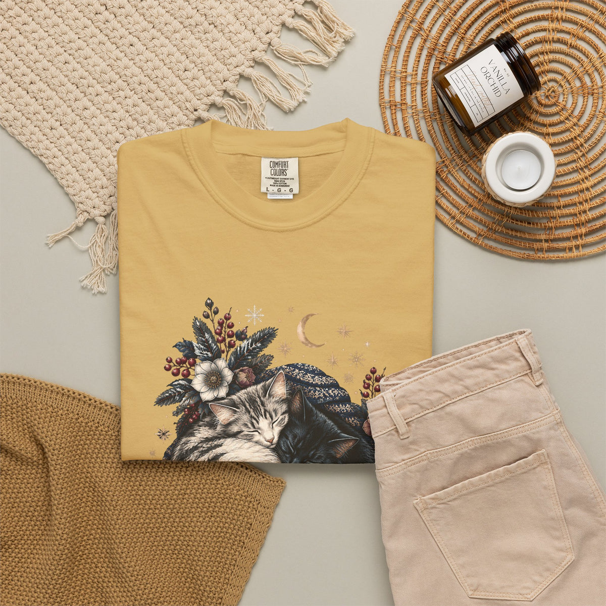 Sleeping Cats Winter T-Shirt – Celestial Cozy Cat Lover Tee