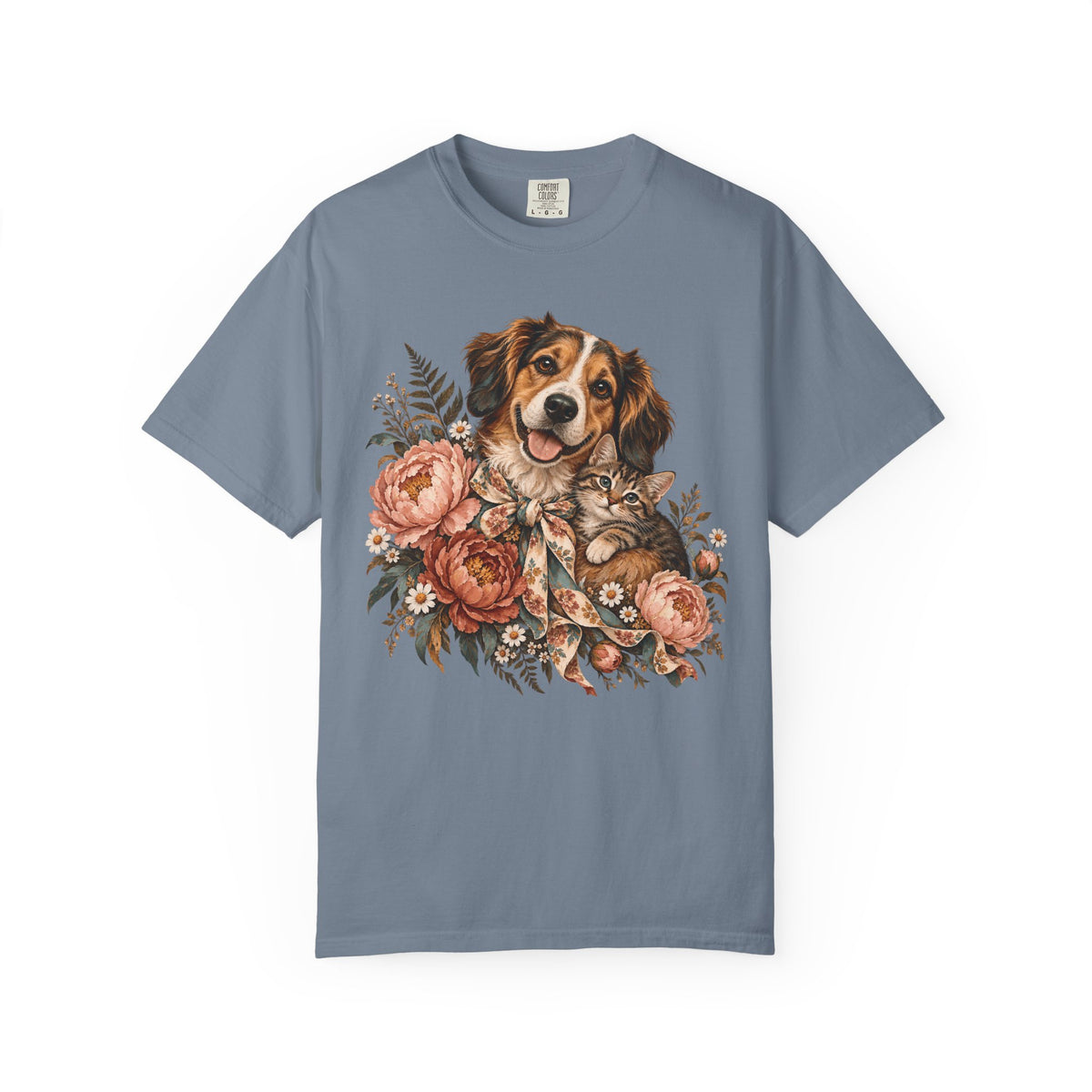 Floral Puppy & Kitten T-Shirt – Vintage Botanical Dog & Cat Lover Tee