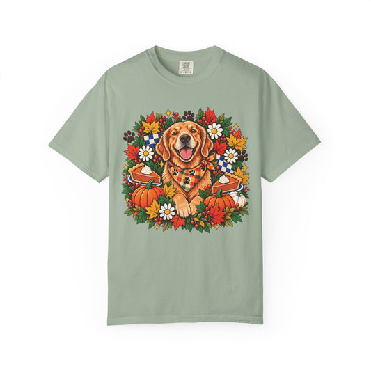 Golden Retriever Thanksgiving T-Shirt – Autumn Pumpkin Pie Dog Tee