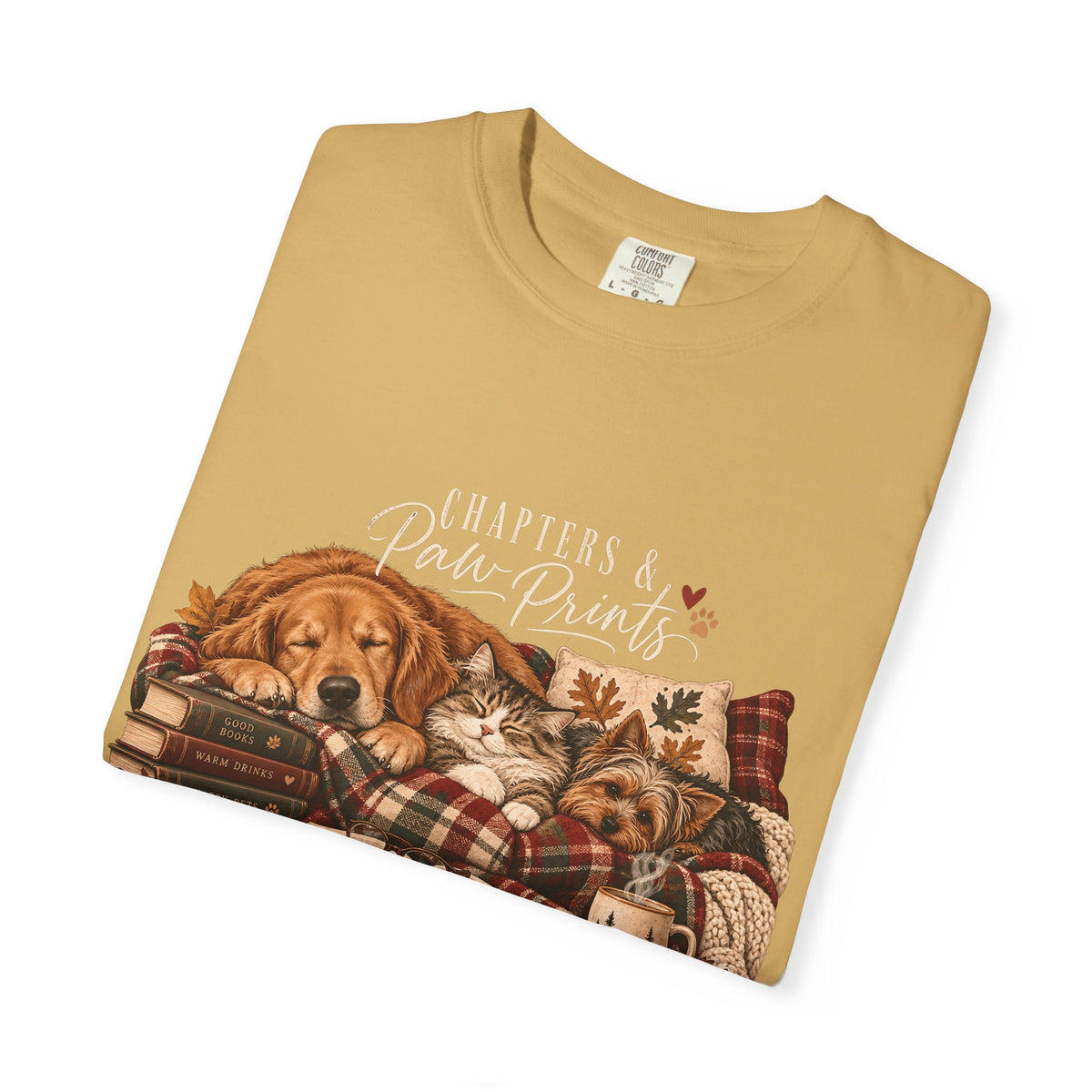 Chapters & Paw Prints T-Shirt – Cozy Book Lover Pet Parent Tee