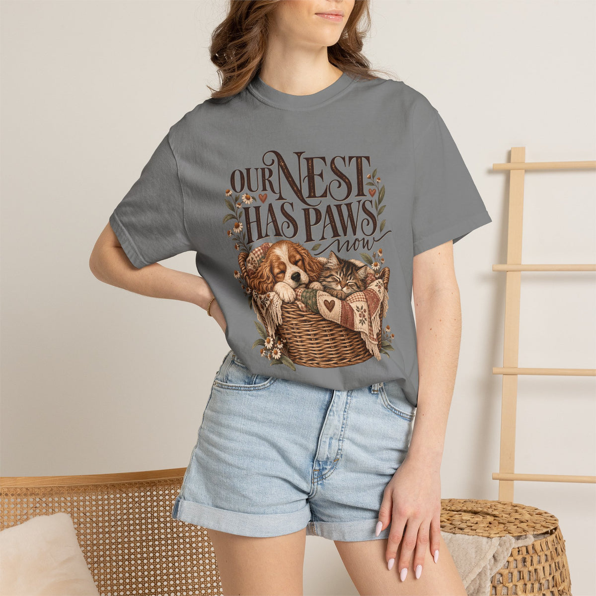 Our Nest Has Paws Now T-Shirt – Cozy Dog & Cat Lover Tee