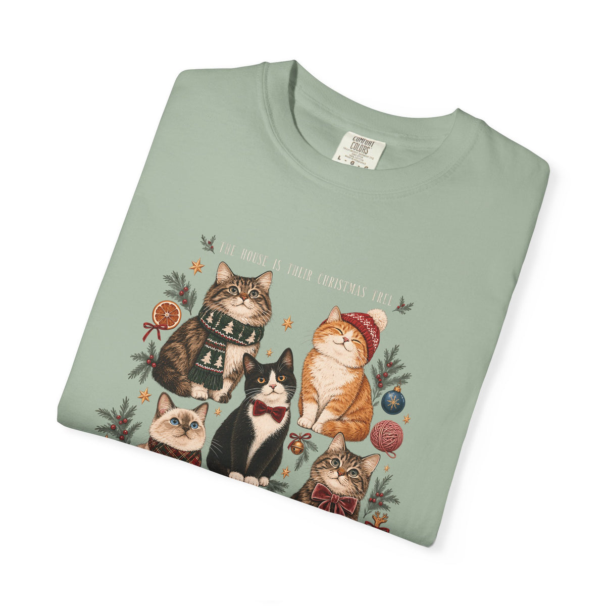 The House Is Their Christmas Tree T-Shirt – Multi-Cat Christmas Tee
