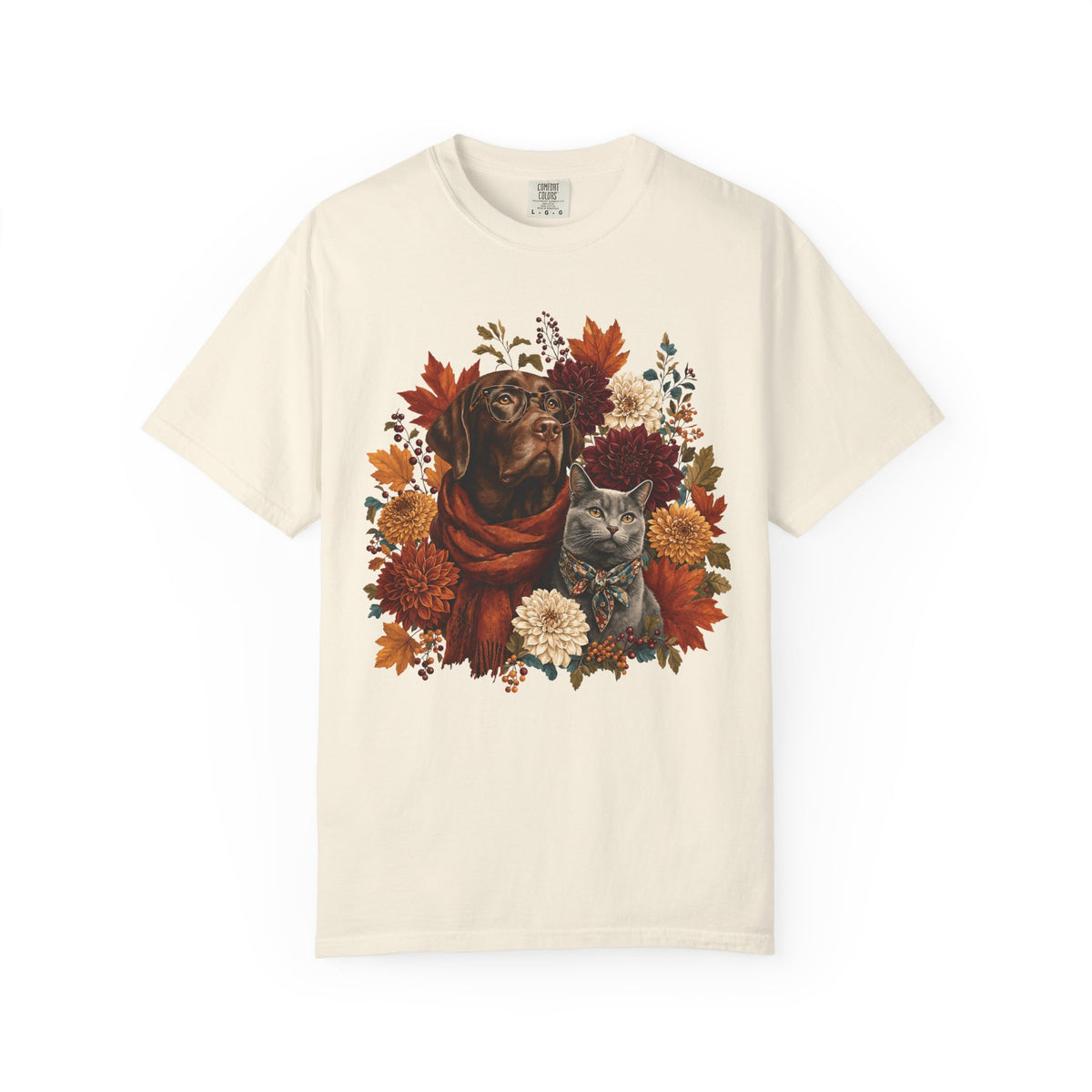 Autumn Dog & Cat T-Shirt – Vintage Floral Pet Lover Fall Graphic Tee