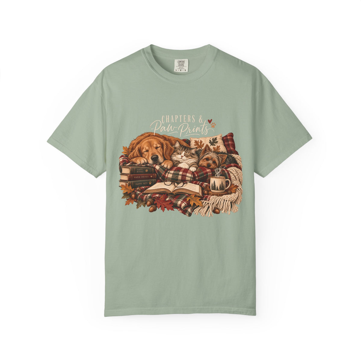 Chapters & Paw Prints T-Shirt – Cozy Book Lover Pet Parent Tee