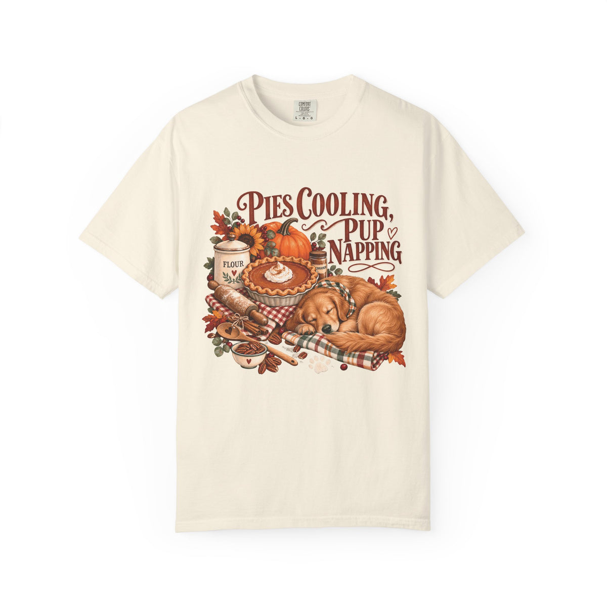 Pies Cooling Pup Napping T-Shirt – Cozy Autumn Dog Lover Tee
