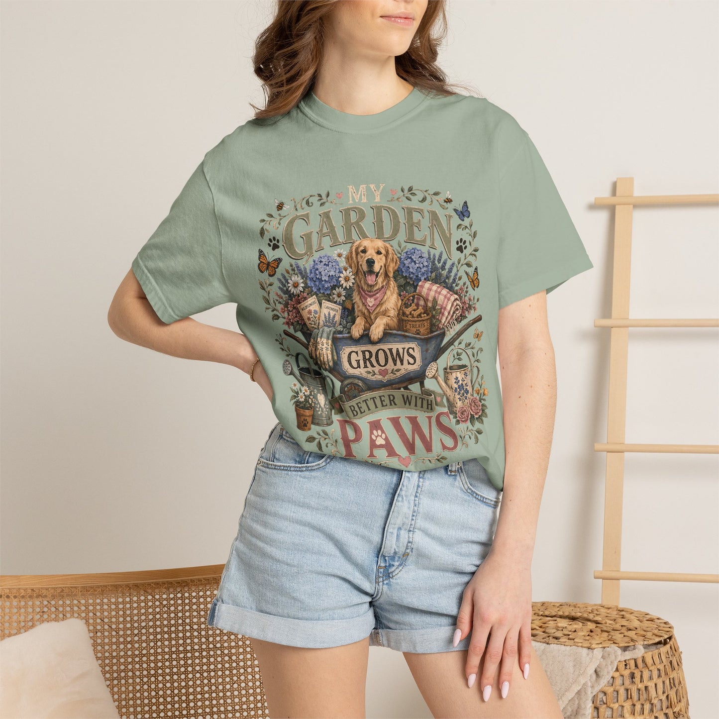 My Garden Grows Better with Paws" Dog & Gardening T-Shirt