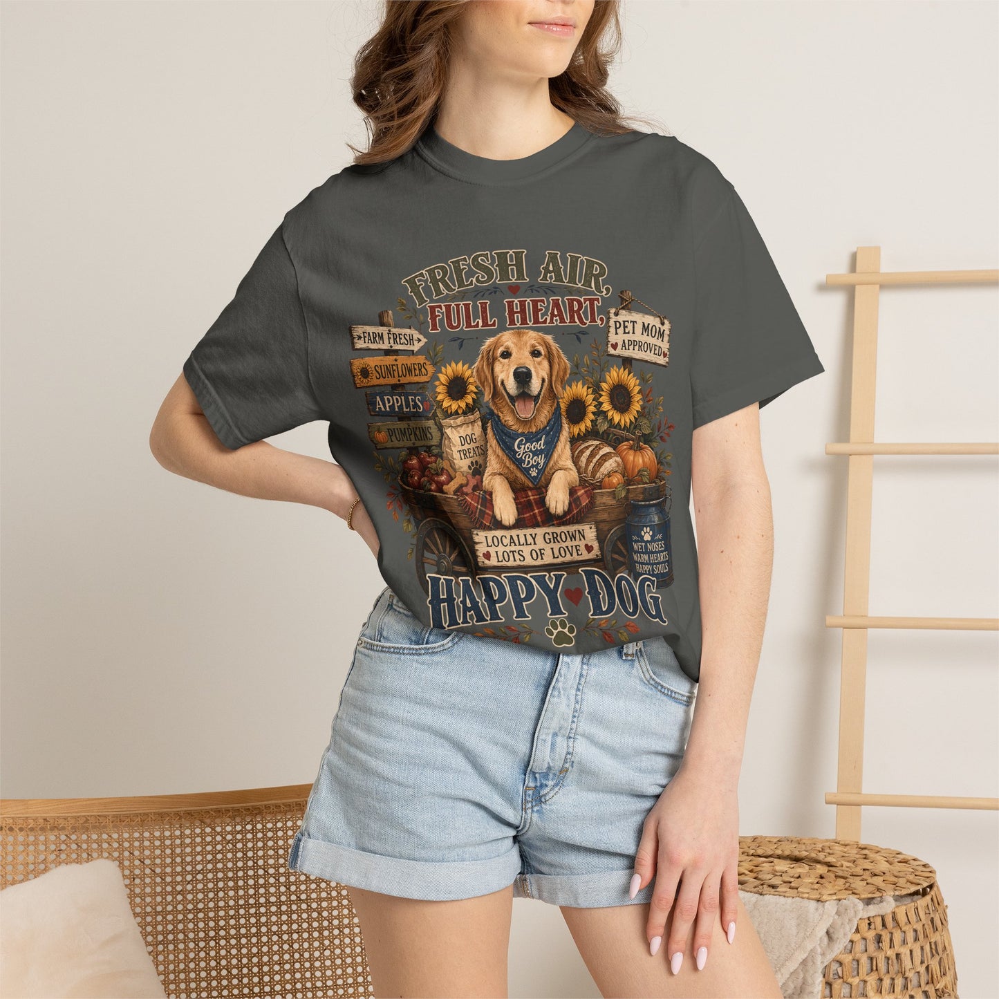 Fresh Air Full Heart Happy Dog — Cute Pet Lover T-Shirt