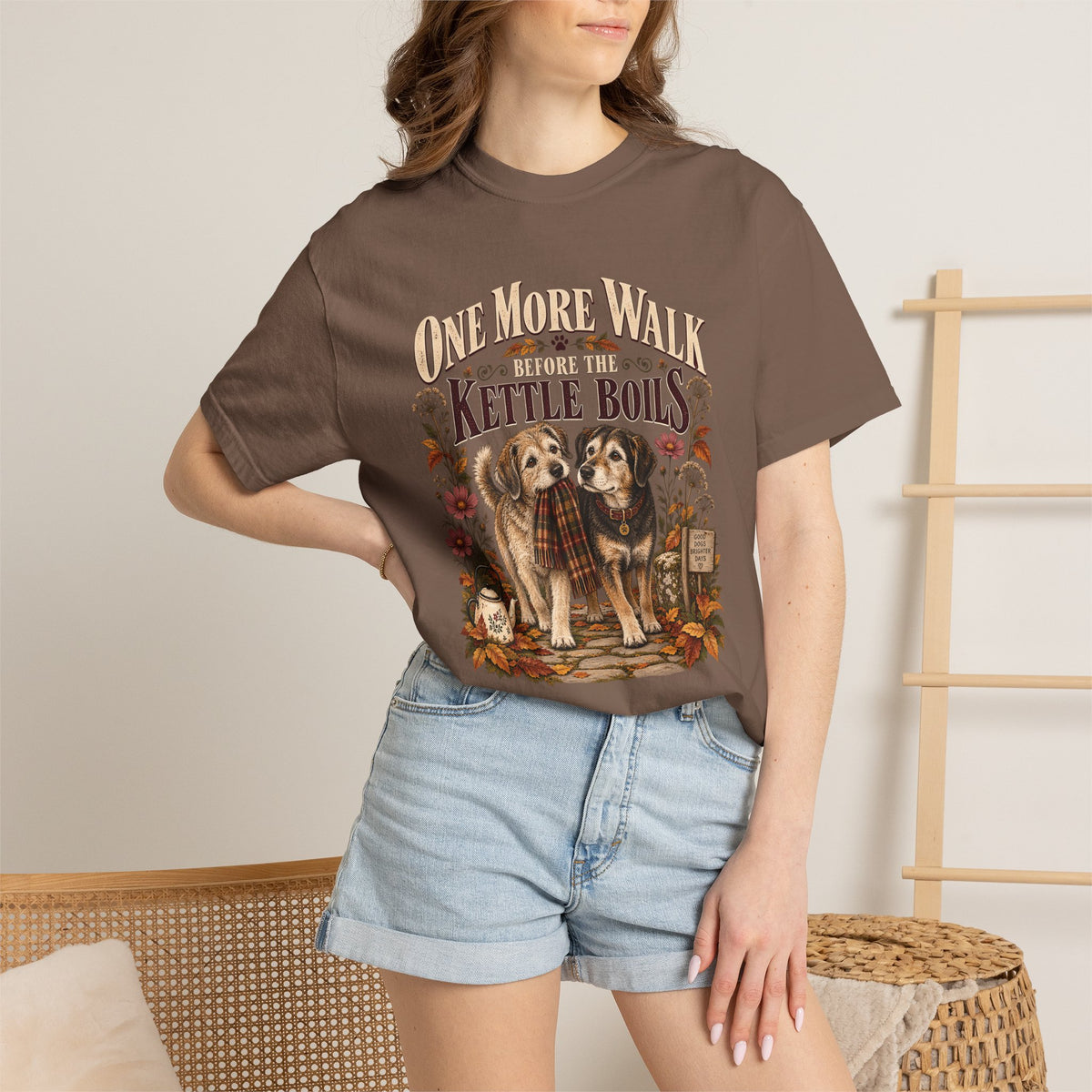 One More Walk Before the Kettle Boils T-Shirt – Vintage Dog Walking Tee