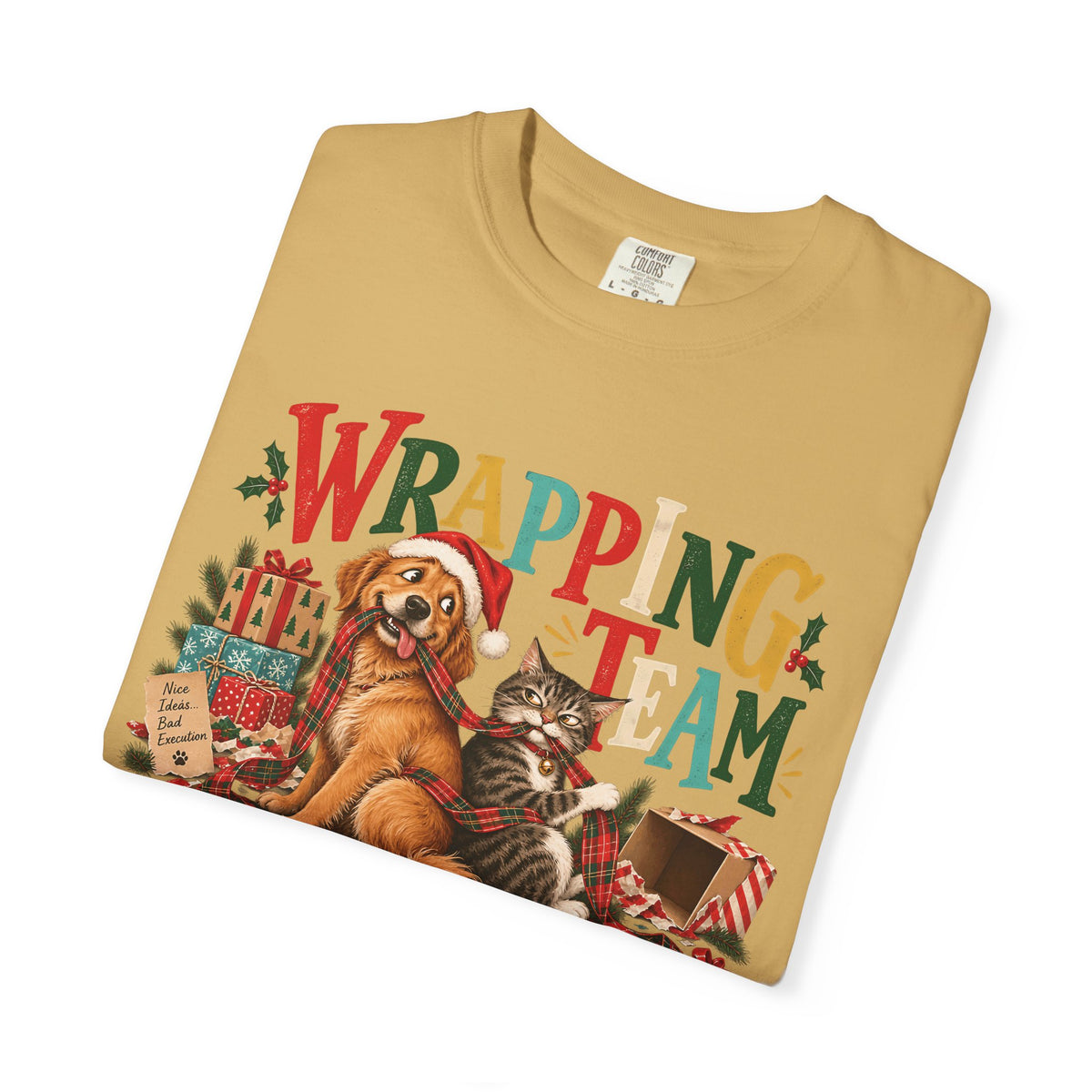 Wrapping Team on Probation T-Shirt – Funny Christmas Dog & Cat Tee