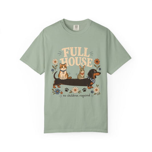 "Full House, No Children Required" Funny Dog, Cat & Bunny T-Shirt