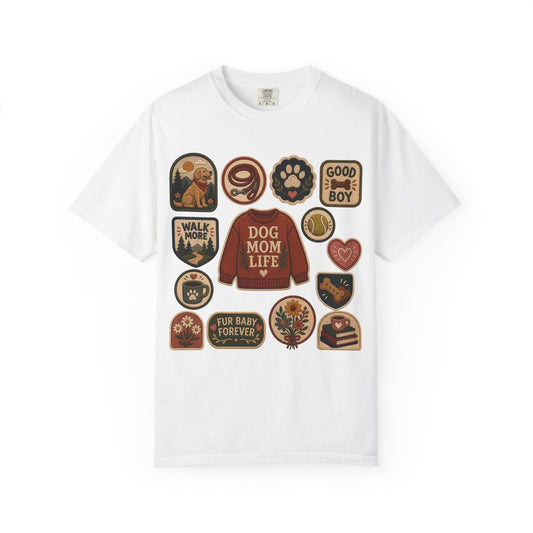 Dog Mom Life Patch — Cute Pet Lover T-Shirt (Patch Effect - Flat Printed Image - No Embroidery on this T-Shirt)