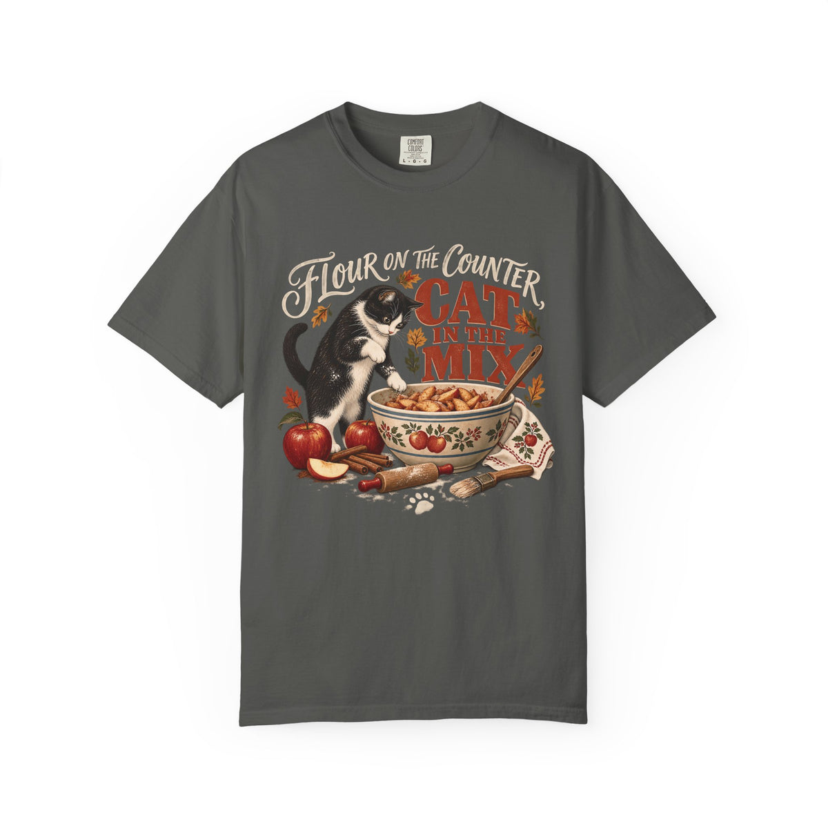 Flour on the Counter Cat in the Mix T-Shirt – Funny Baking Cat Tee