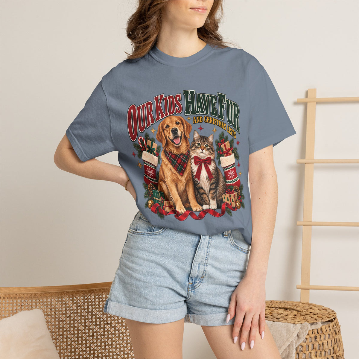 Our Kids Have Fur and Christmas Lists T-Shirt – Funny Pet Parent Christmas Tee
