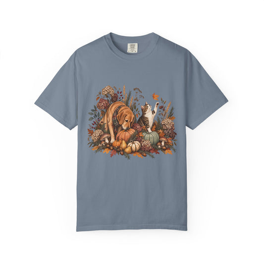 Autumn Dog & Cat T-Shirt – Botanical Fall Pet Lover Tee