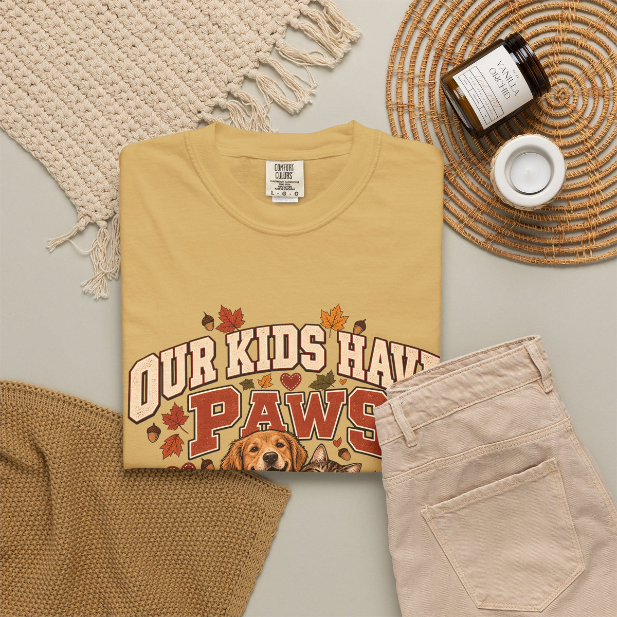 Our Kids Have Paws T-Shirt – Autumn Dog & Cat Pet Parent Tee