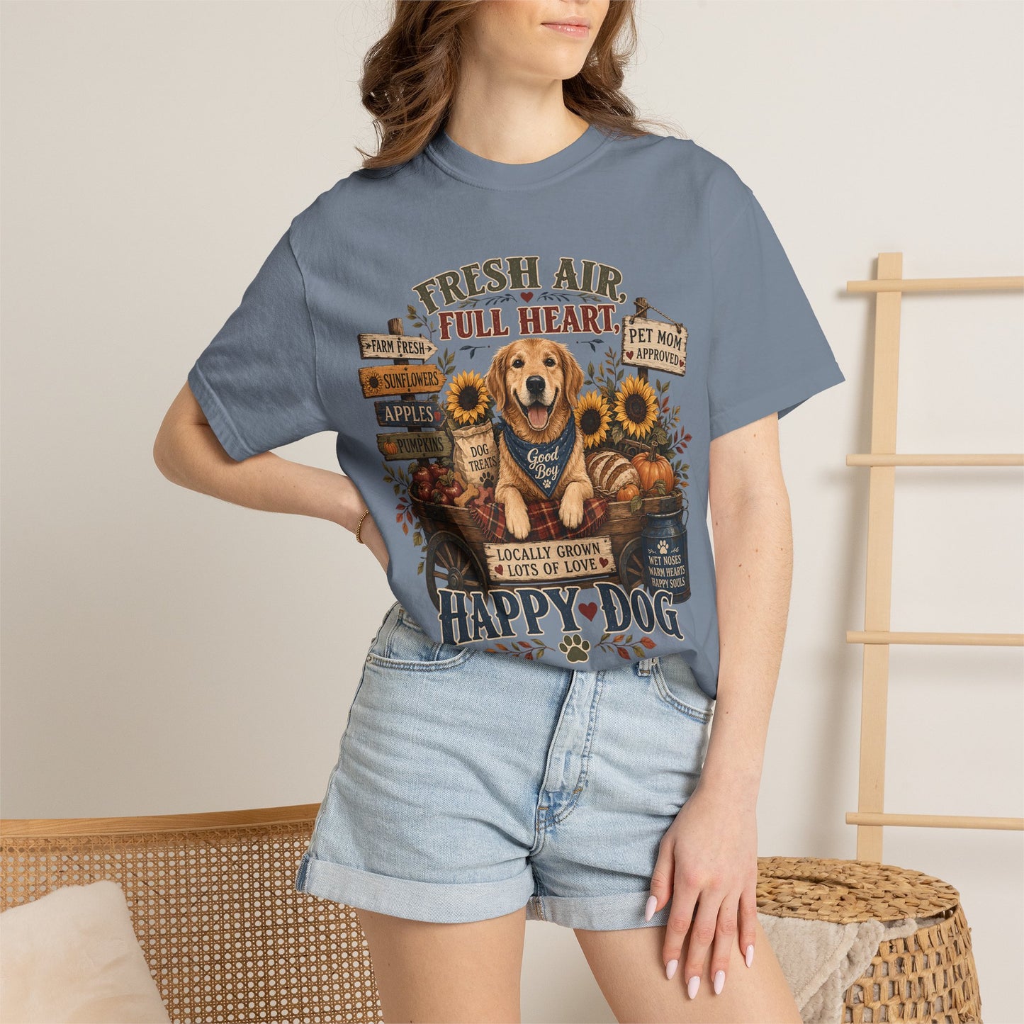 Fresh Air Full Heart Happy Dog — Cute Pet Lover T-Shirt