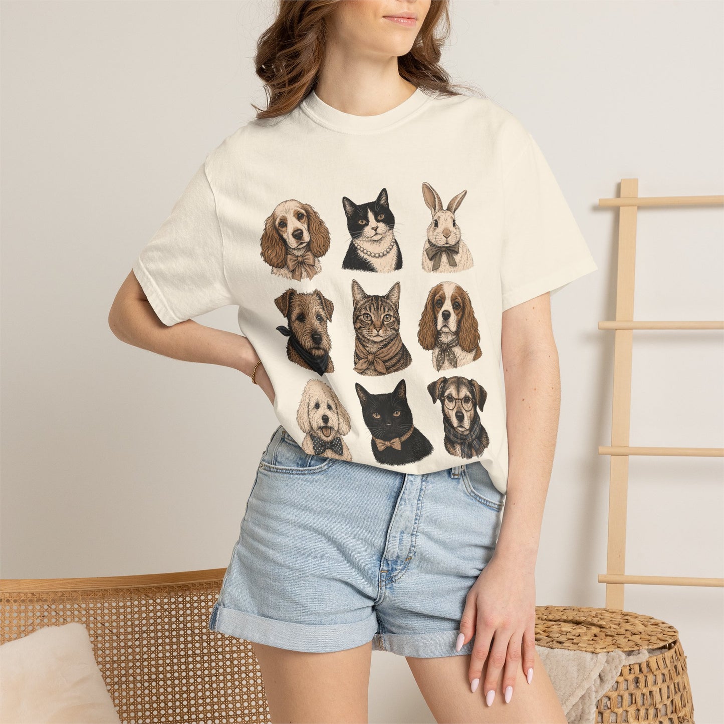 Dapper Pets Portrait Collection T-Shirt – Dogs, Cats & Bunny in Bow Ties & Bandanas