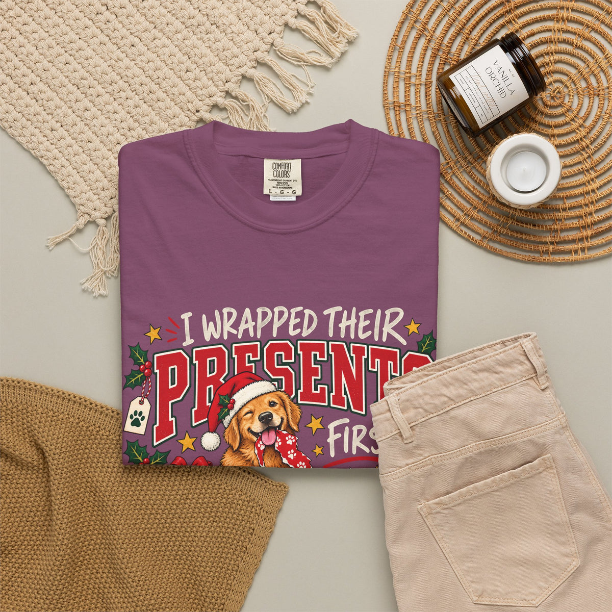 I Wrapped Their Presents First T-Shirt – Funny Christmas Dog Lover Tee