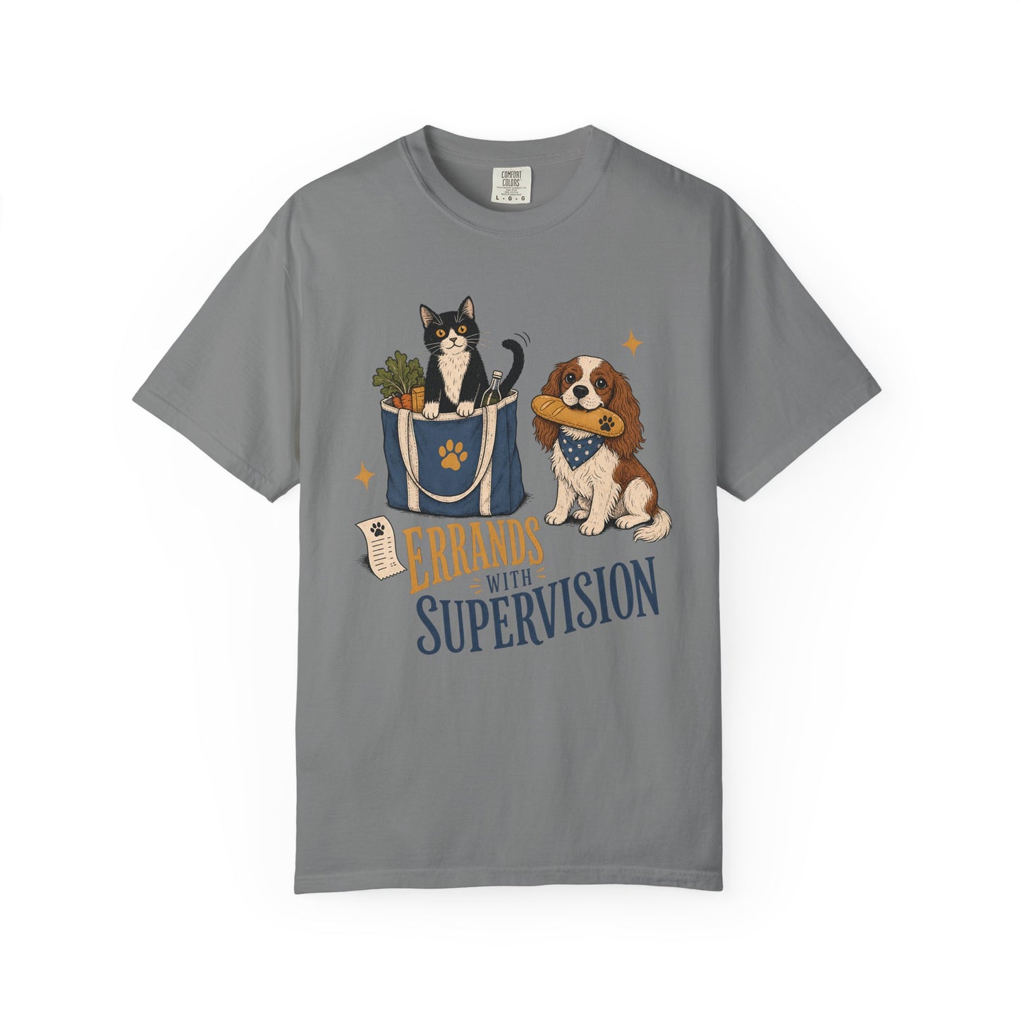 "Errands With Supervision" Funny Grocery Shopping Cat & Dog T-Shirt