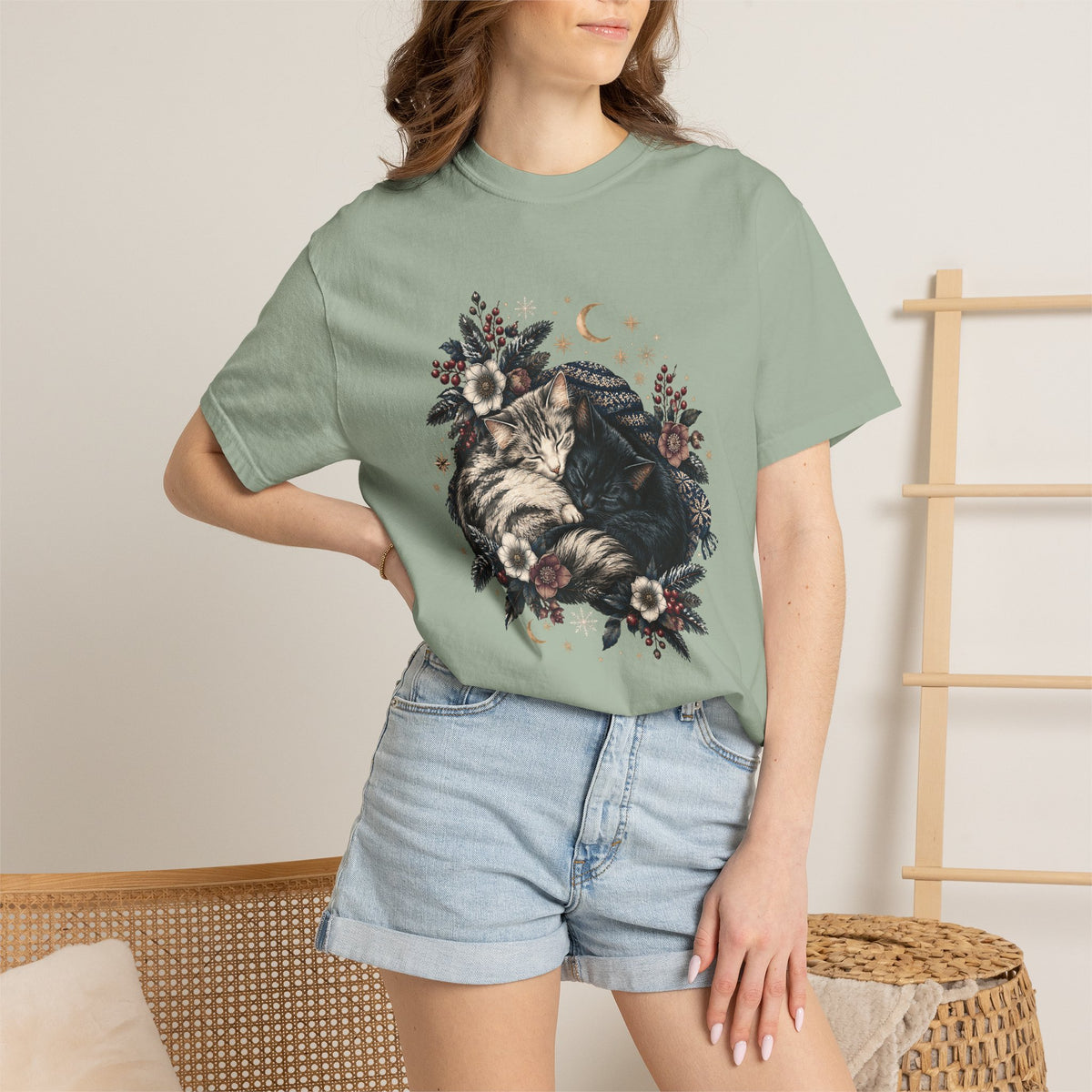 Sleeping Cats Winter T-Shirt – Celestial Cozy Cat Lover Tee