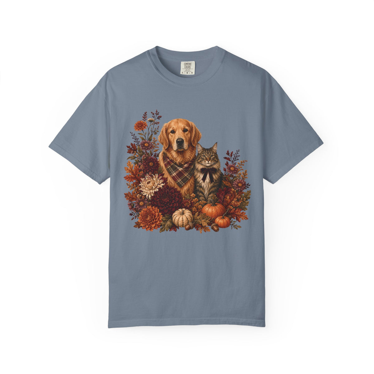Autumn Dog & Cat Floral T-Shirt – Cozy Fall Pet Lover Graphic T-Shirt