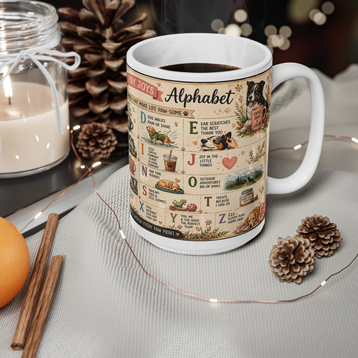 Dog Mom Alphabet Ceramic Coffee Mug — Vintage Illustrated 15oz